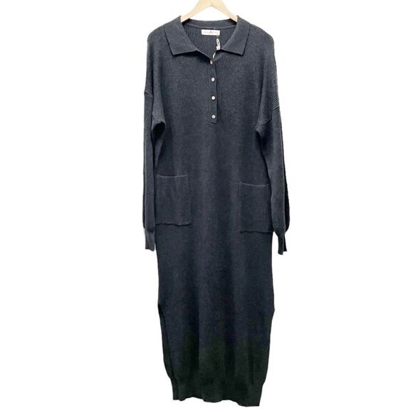 NWT Natural Life Long Sleeve Rib Knit Maxi Sweater Dress Charcoal Size S/M NEW - Picture 2 of 15